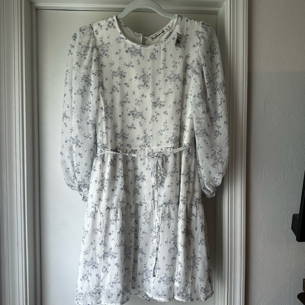 Abercrombie & Fitch Tiered Chiffon Dress | Blue and White | Size Large | NWT